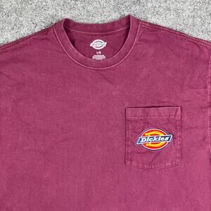Dickies T-Shirt Mens L Burgundy Workwear Pocket Logo Short Sleeve Casual Tee